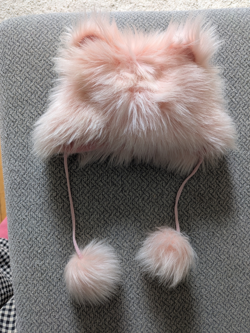 Girls Pink Faux Fur Hat With Kitten Ears And Pom Poms
